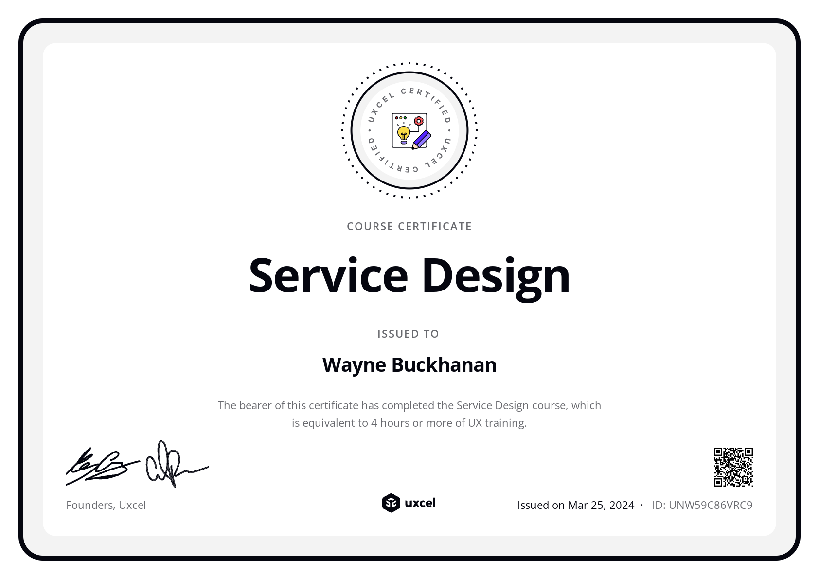Wayne Buckhanan's certificate